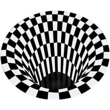 Tapis de plateau de tapis 3D Mat d&#39;étage illusion Rapis de zone de glissement, 3D Vortex Vortex Optical Illusions Rat de sol, plaid blanc noir